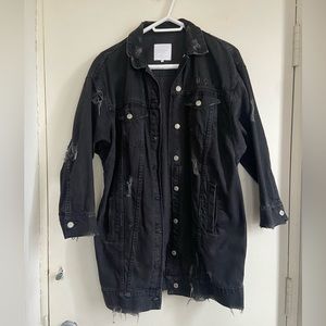 Zara Long Distressed Denim Jacket